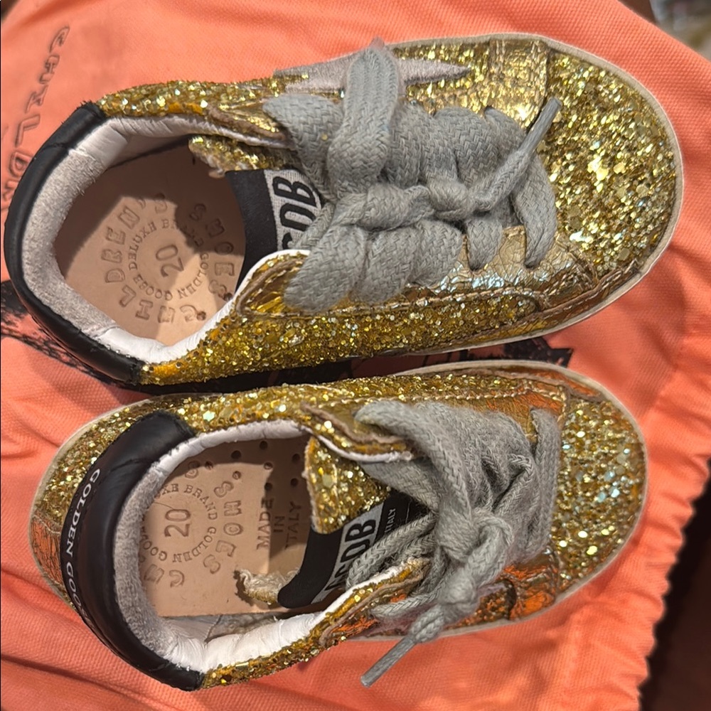 Golden Goose Gold and Black Glitter Sneakers